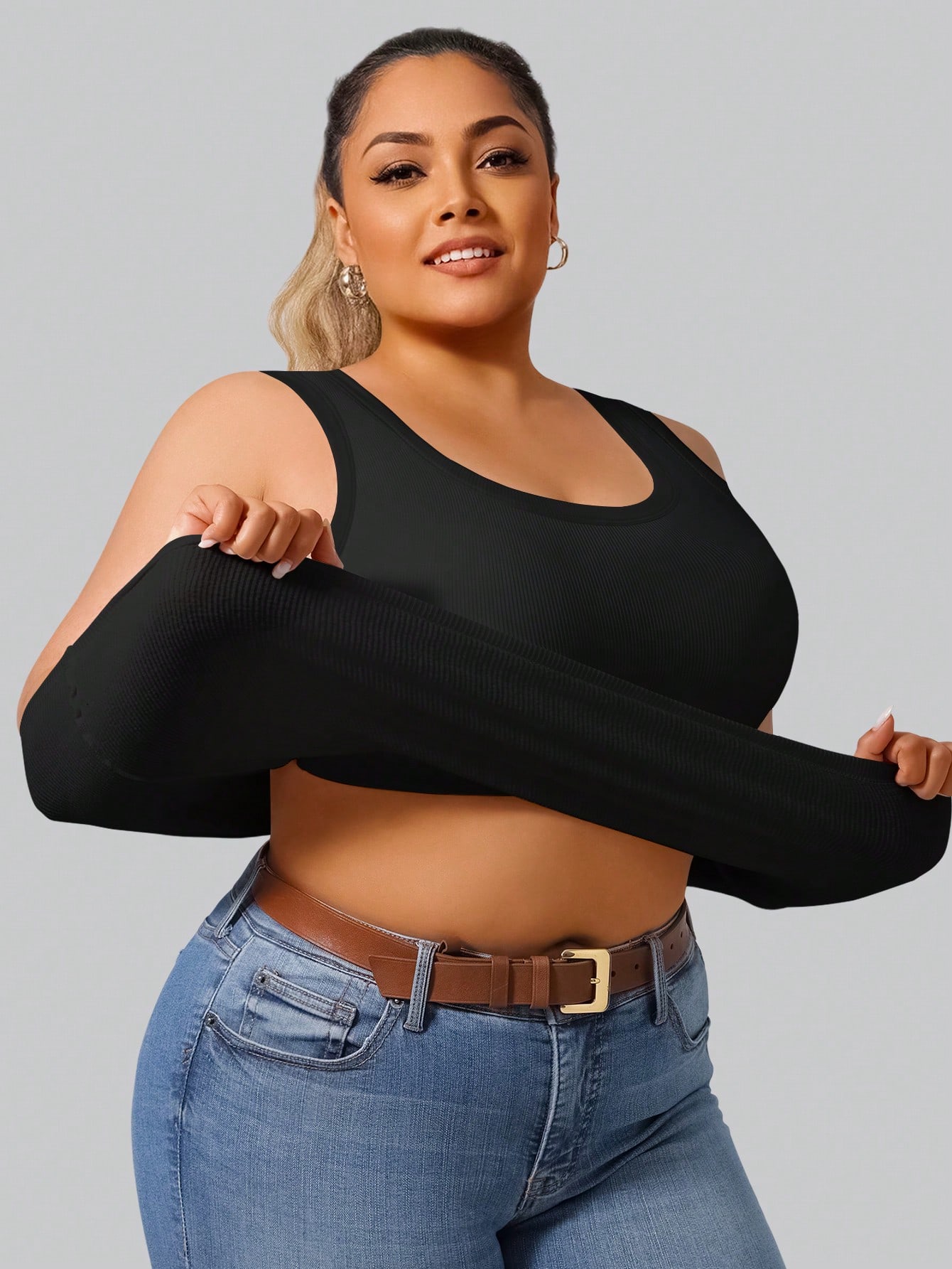 Crop Top Crochet - Übergröße Damen Hochelastisches Geripptes Crop Tank