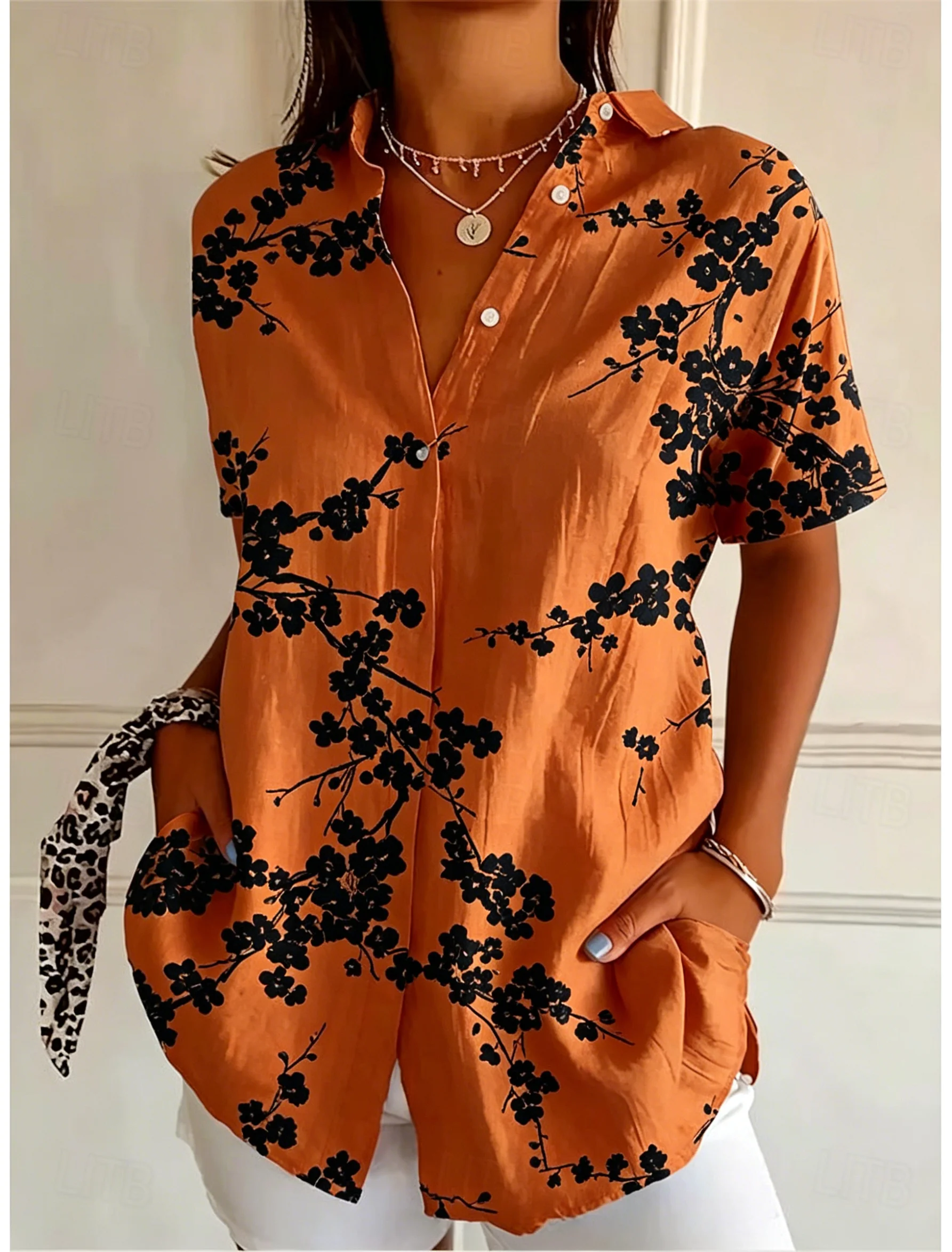 Romper Floral Print - Damen Kurzarm-Bluse mit Blumenmuster und Knopfleiste,
